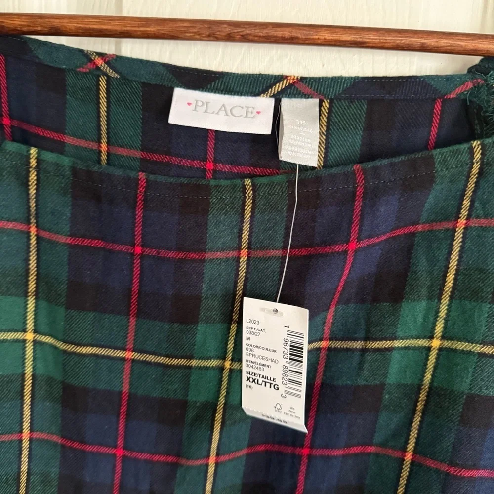 The Children’s Place Girls Matching Family Plaid Flannel Tiered Dress Green NWT